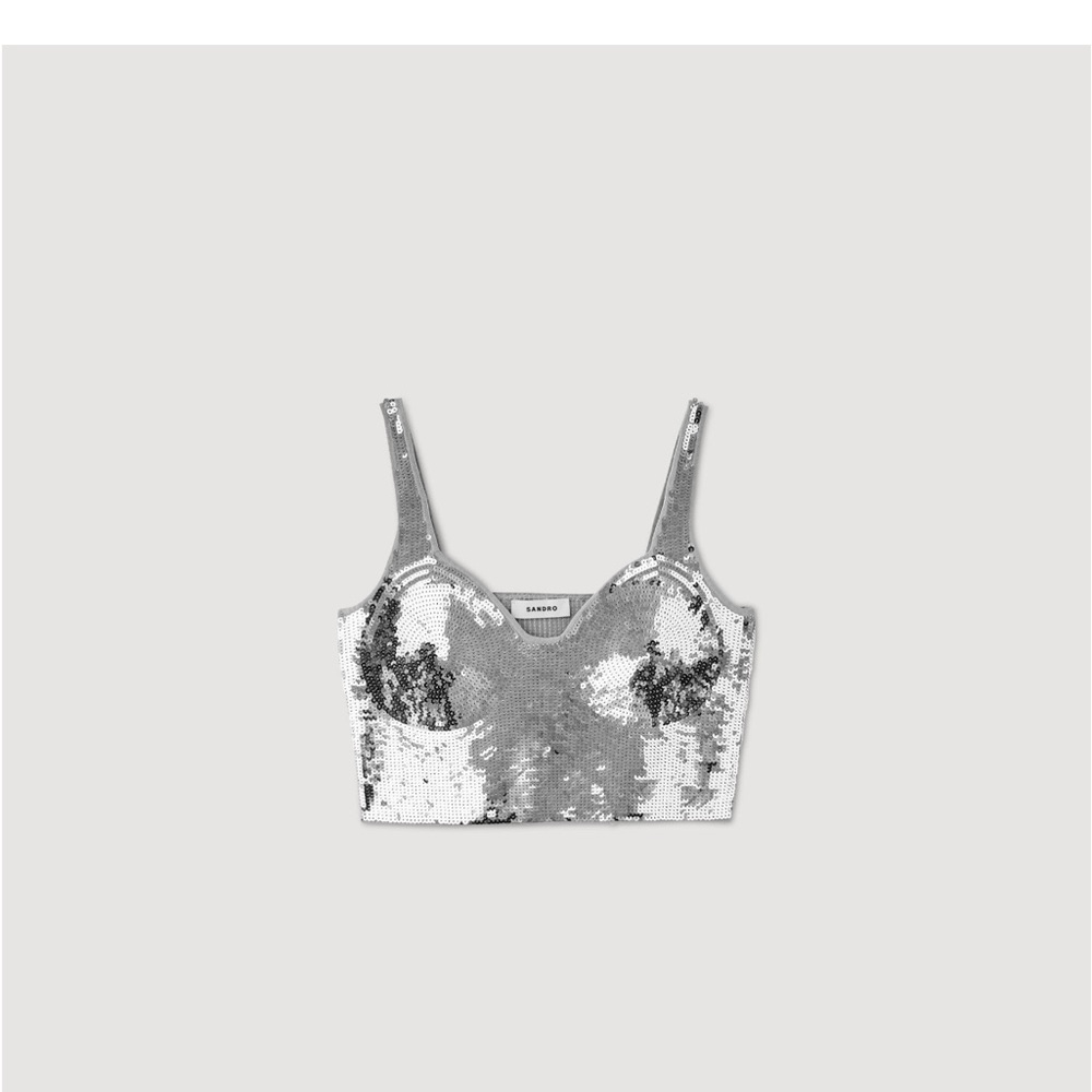 Sandro Silver Sequin Crop Top